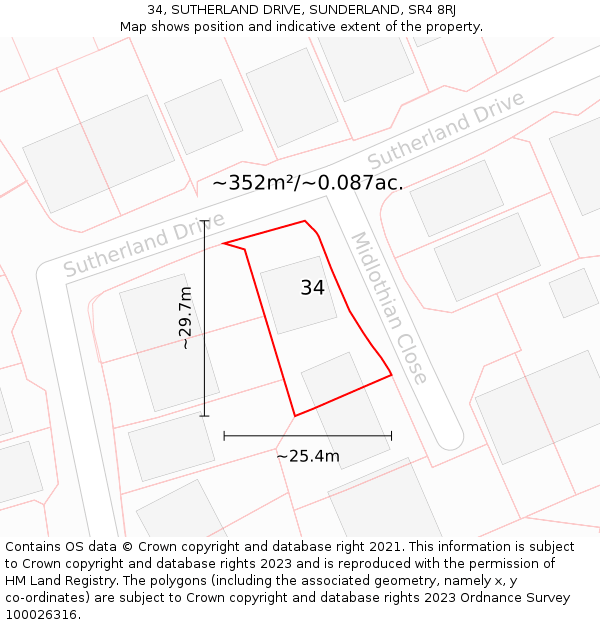 34, SUTHERLAND DRIVE, SUNDERLAND, SR4 8RJ: Plot and title map