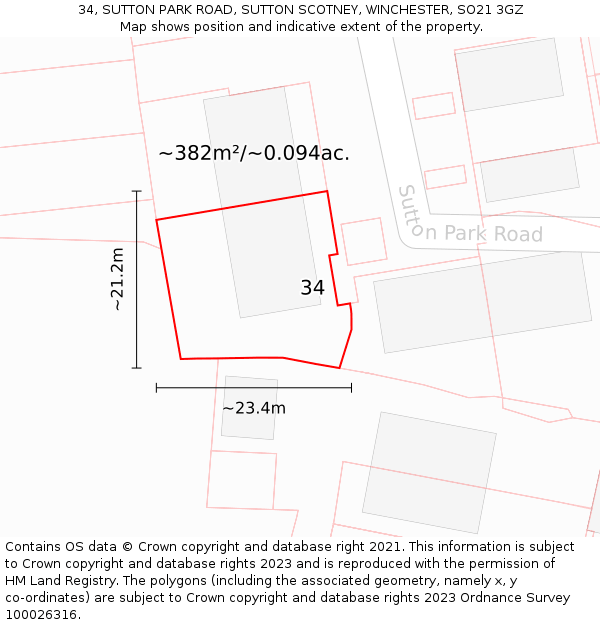 34, SUTTON PARK ROAD, SUTTON SCOTNEY, WINCHESTER, SO21 3GZ: Plot and title map