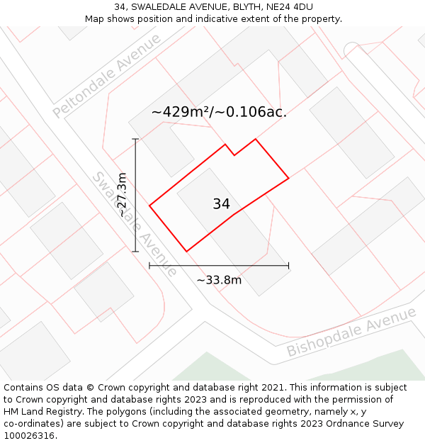 34, SWALEDALE AVENUE, BLYTH, NE24 4DU: Plot and title map