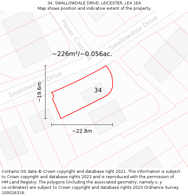 34, SWALLOWDALE DRIVE, LEICESTER, LE4 1EA: Plot and title map