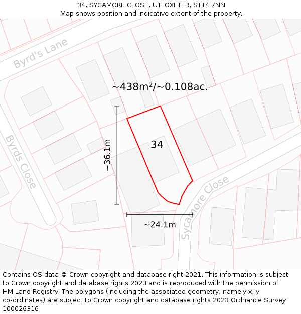 34, SYCAMORE CLOSE, UTTOXETER, ST14 7NN: Plot and title map