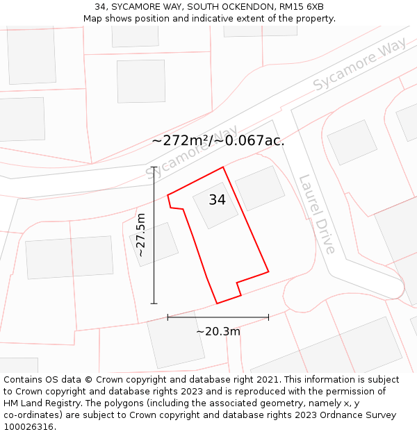 34, SYCAMORE WAY, SOUTH OCKENDON, RM15 6XB: Plot and title map