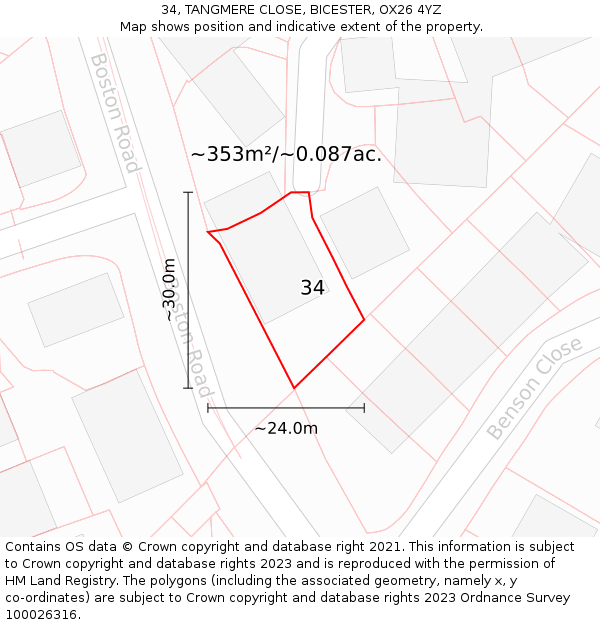 34, TANGMERE CLOSE, BICESTER, OX26 4YZ: Plot and title map