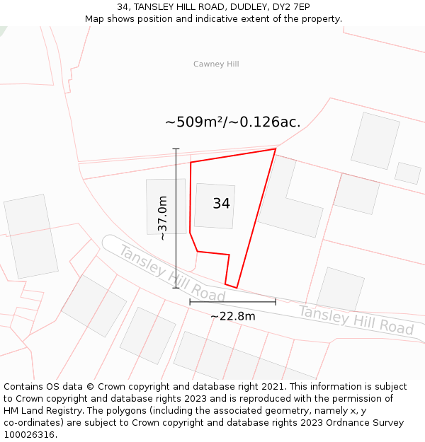 34, TANSLEY HILL ROAD, DUDLEY, DY2 7EP: Plot and title map