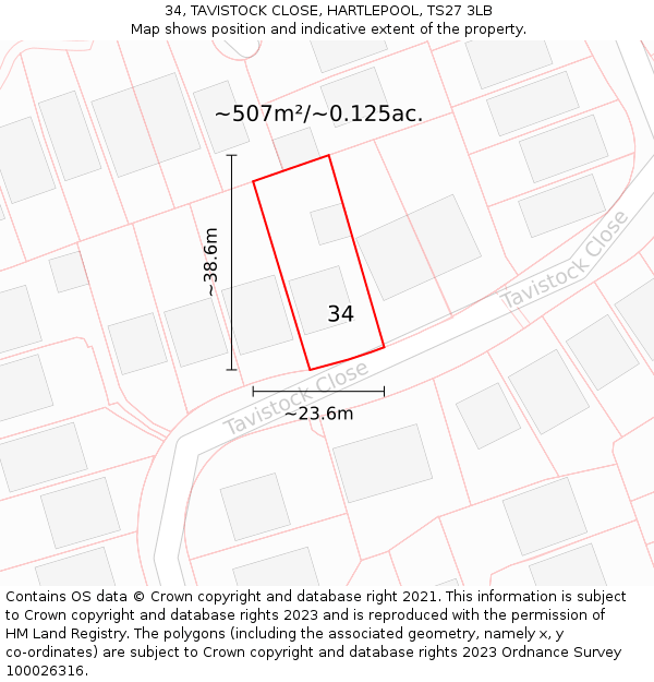 34, TAVISTOCK CLOSE, HARTLEPOOL, TS27 3LB: Plot and title map