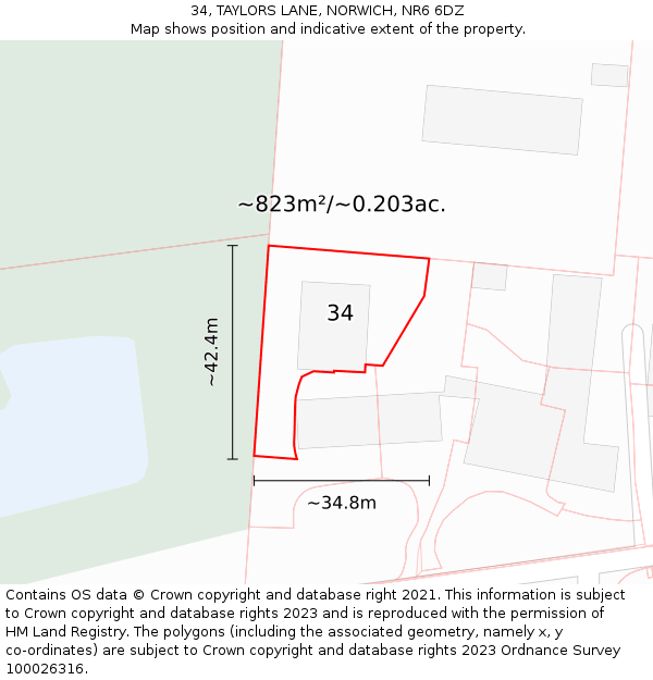 34, TAYLORS LANE, NORWICH, NR6 6DZ: Plot and title map