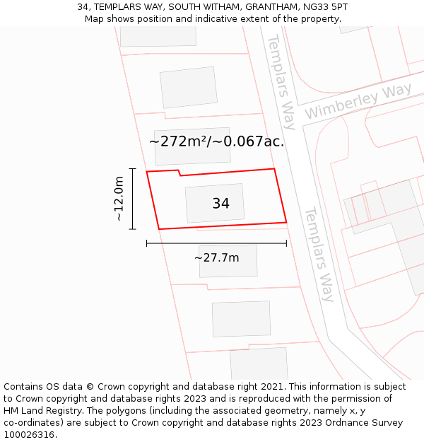 34, TEMPLARS WAY, SOUTH WITHAM, GRANTHAM, NG33 5PT: Plot and title map