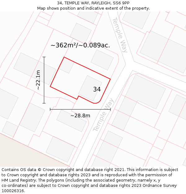 34, TEMPLE WAY, RAYLEIGH, SS6 9PP: Plot and title map