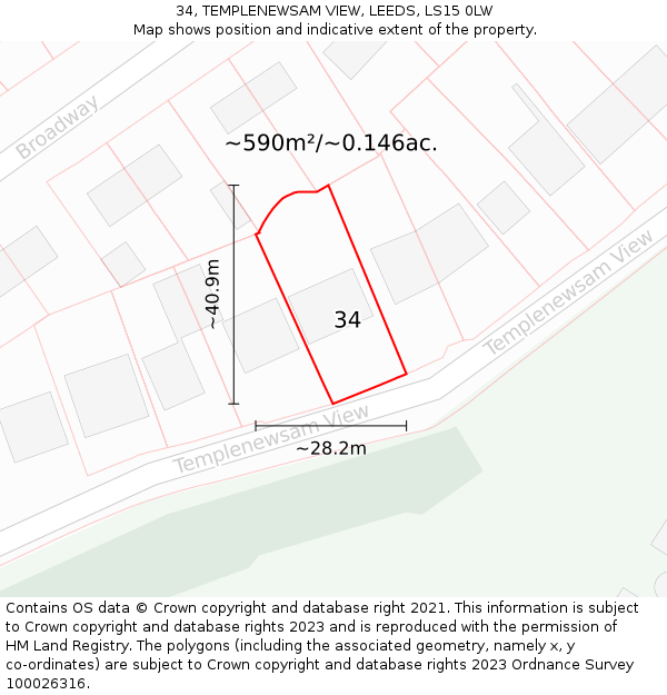 34, TEMPLENEWSAM VIEW, LEEDS, LS15 0LW: Plot and title map