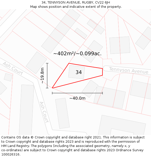 34, TENNYSON AVENUE, RUGBY, CV22 6JH: Plot and title map