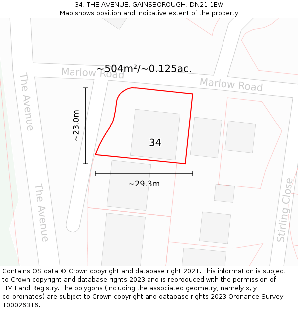 34, THE AVENUE, GAINSBOROUGH, DN21 1EW: Plot and title map