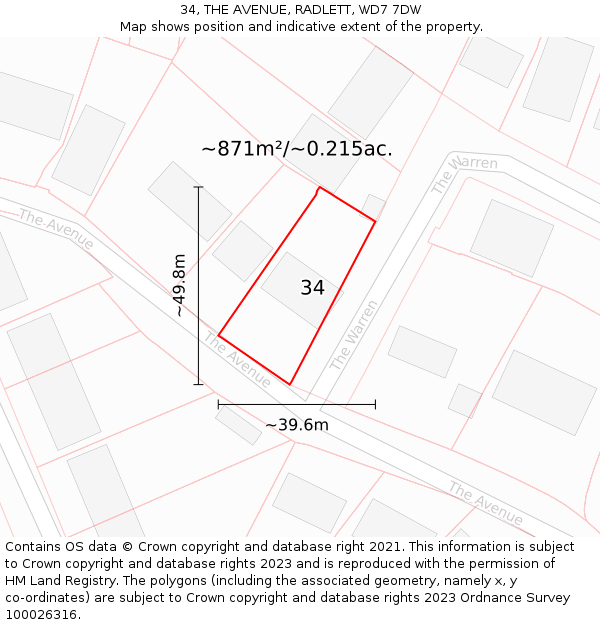 34, THE AVENUE, RADLETT, WD7 7DW: Plot and title map