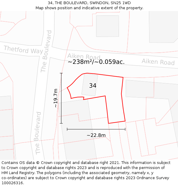 34, THE BOULEVARD, SWINDON, SN25 1WD: Plot and title map