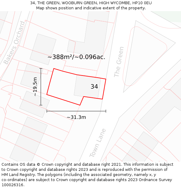 34, THE GREEN, WOOBURN GREEN, HIGH WYCOMBE, HP10 0EU: Plot and title map