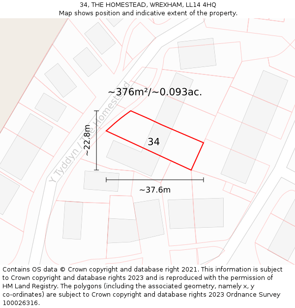 34, THE HOMESTEAD, WREXHAM, LL14 4HQ: Plot and title map