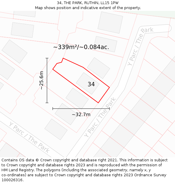 34, THE PARK, RUTHIN, LL15 1PW: Plot and title map