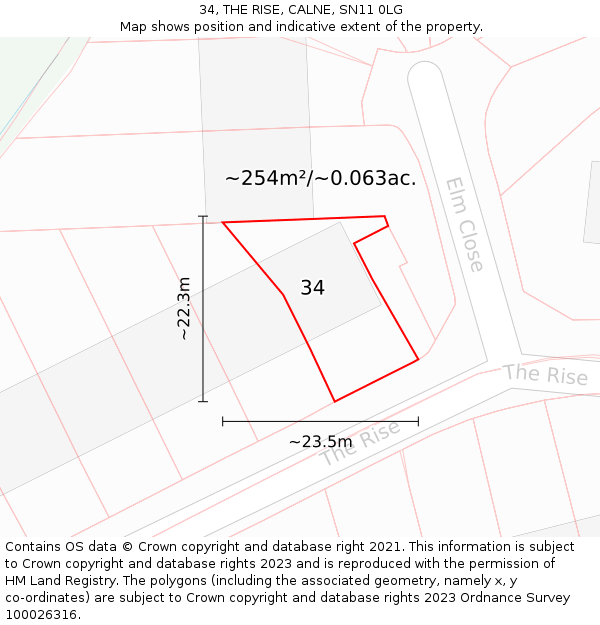 34, THE RISE, CALNE, SN11 0LG: Plot and title map