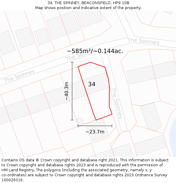 34, THE SPINNEY, BEACONSFIELD, HP9 1SB: Plot and title map