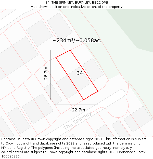 34, THE SPINNEY, BURNLEY, BB12 0PB: Plot and title map