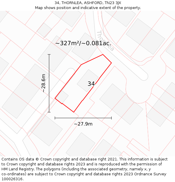 34, THORNLEA, ASHFORD, TN23 3JX: Plot and title map