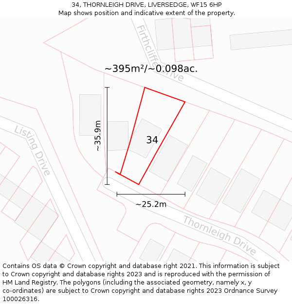 34, THORNLEIGH DRIVE, LIVERSEDGE, WF15 6HP: Plot and title map