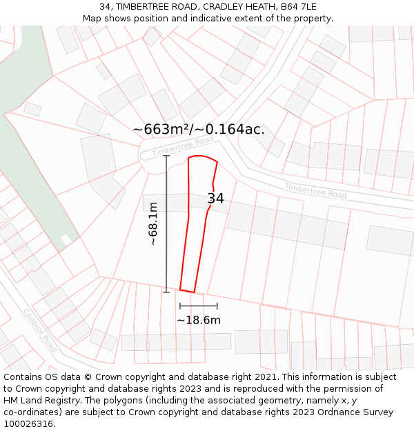 34, TIMBERTREE ROAD, CRADLEY HEATH, B64 7LE: Plot and title map