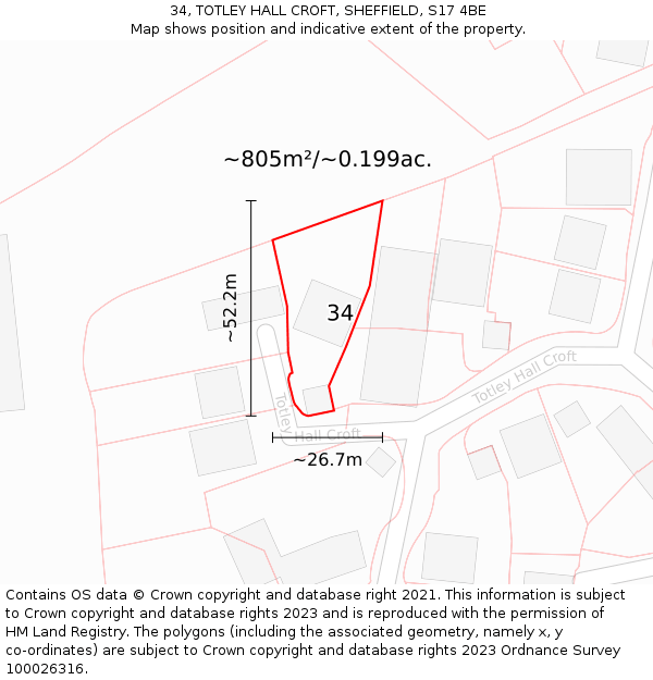 34, TOTLEY HALL CROFT, SHEFFIELD, S17 4BE: Plot and title map