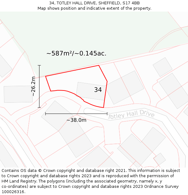 34, TOTLEY HALL DRIVE, SHEFFIELD, S17 4BB: Plot and title map