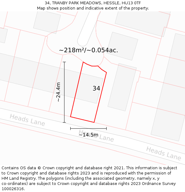 34, TRANBY PARK MEADOWS, HESSLE, HU13 0TF: Plot and title map