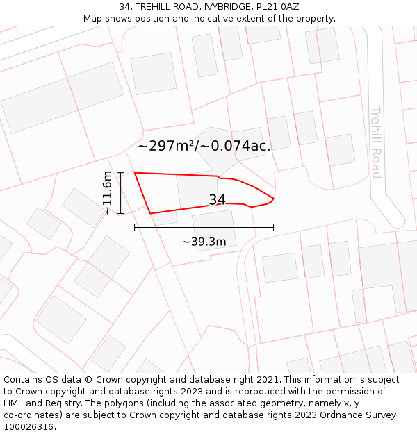34, TREHILL ROAD, IVYBRIDGE, PL21 0AZ: Plot and title map
