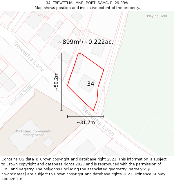 34, TREWETHA LANE, PORT ISAAC, PL29 3RW: Plot and title map