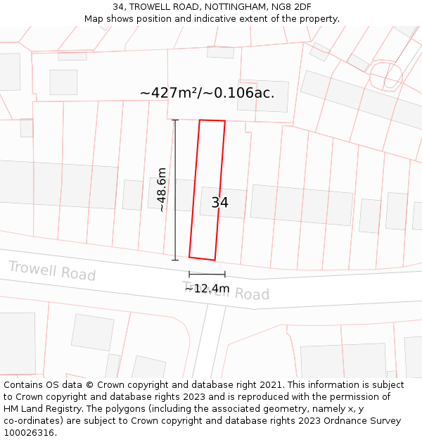 34, TROWELL ROAD, NOTTINGHAM, NG8 2DF: Plot and title map