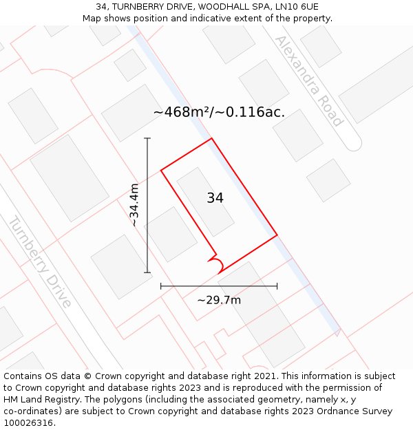 34, TURNBERRY DRIVE, WOODHALL SPA, LN10 6UE: Plot and title map