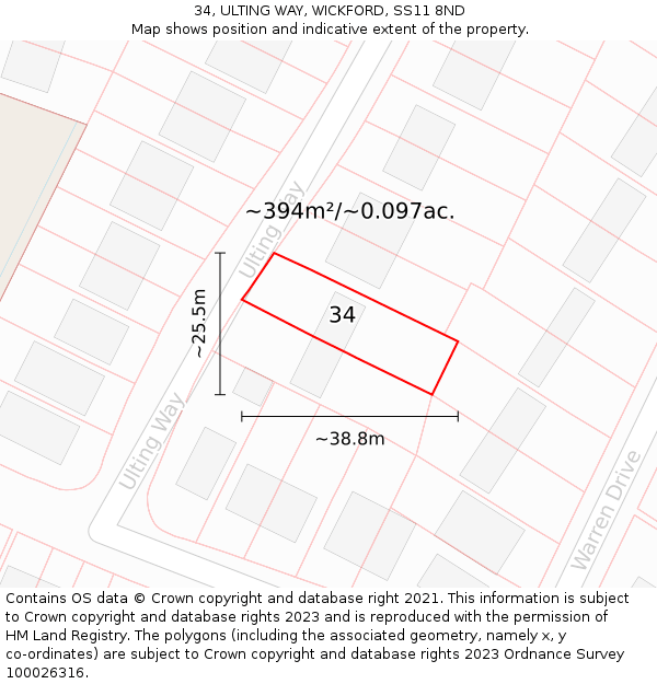 34, ULTING WAY, WICKFORD, SS11 8ND: Plot and title map