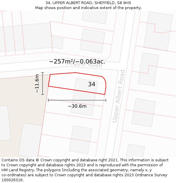 34, UPPER ALBERT ROAD, SHEFFIELD, S8 9HS: Plot and title map