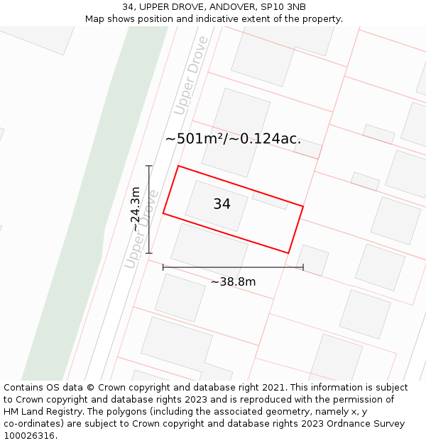 34, UPPER DROVE, ANDOVER, SP10 3NB: Plot and title map