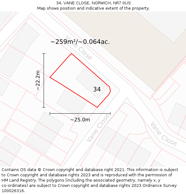 34, VANE CLOSE, NORWICH, NR7 0US: Plot and title map