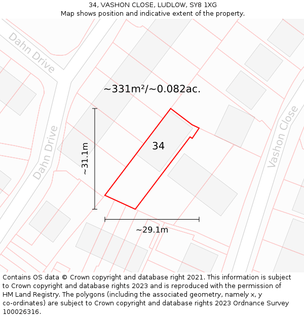 34, VASHON CLOSE, LUDLOW, SY8 1XG: Plot and title map