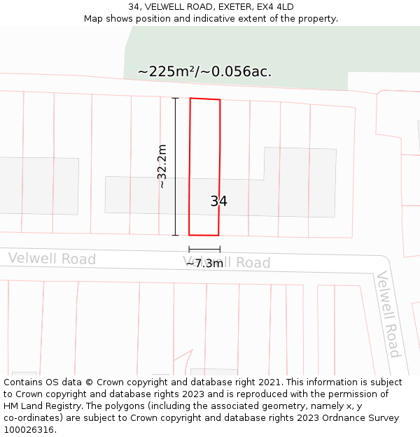 34, VELWELL ROAD, EXETER, EX4 4LD: Plot and title map