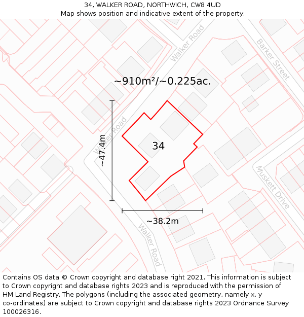 34, WALKER ROAD, NORTHWICH, CW8 4UD: Plot and title map