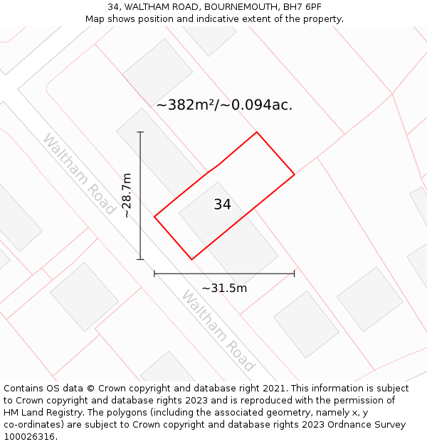 34, WALTHAM ROAD, BOURNEMOUTH, BH7 6PF: Plot and title map