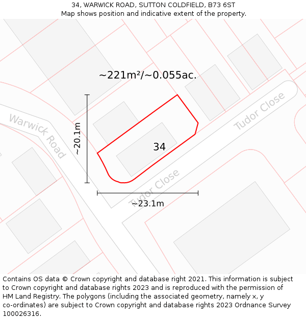 34, WARWICK ROAD, SUTTON COLDFIELD, B73 6ST: Plot and title map