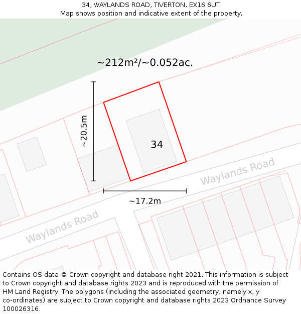 34, WAYLANDS ROAD, TIVERTON, EX16 6UT: Plot and title map