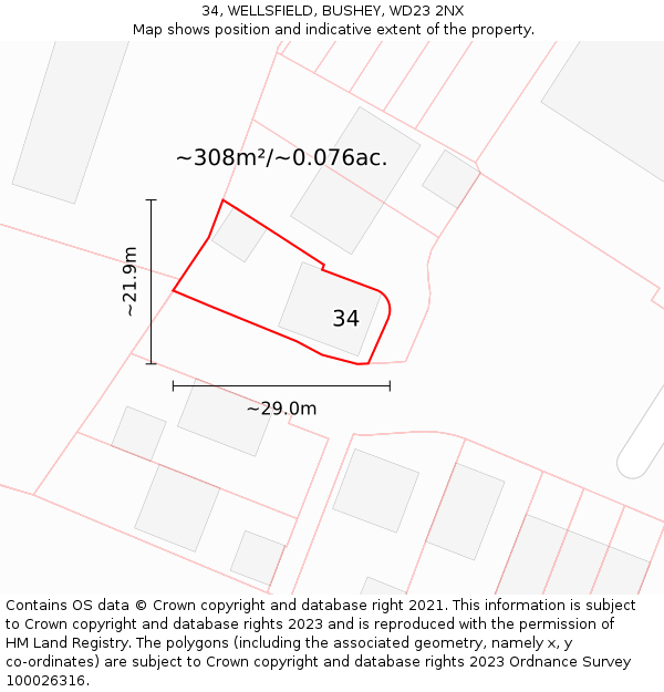 34, WELLSFIELD, BUSHEY, WD23 2NX: Plot and title map