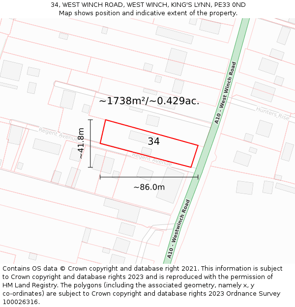 34, WEST WINCH ROAD, WEST WINCH, KING'S LYNN, PE33 0ND: Plot and title map