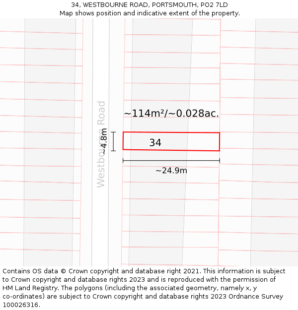 34, WESTBOURNE ROAD, PORTSMOUTH, PO2 7LD: Plot and title map