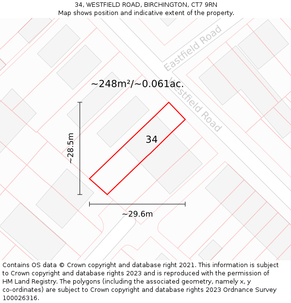 34, WESTFIELD ROAD, BIRCHINGTON, CT7 9RN: Plot and title map