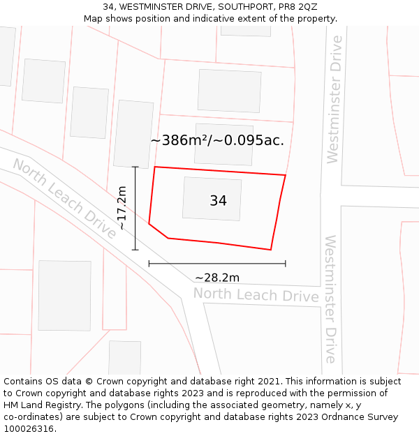 34, WESTMINSTER DRIVE, SOUTHPORT, PR8 2QZ: Plot and title map