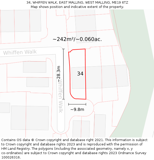 34, WHIFFEN WALK, EAST MALLING, WEST MALLING, ME19 6TZ: Plot and title map