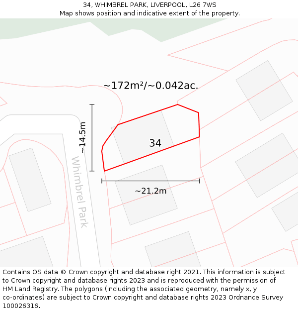 34, WHIMBREL PARK, LIVERPOOL, L26 7WS: Plot and title map